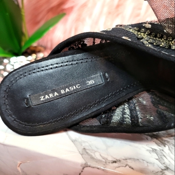 ZARA Basic Slides Heels Slip Ons Sequins - Picture 11 of 12